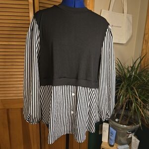 SHEIN Black and White Striped Blouse